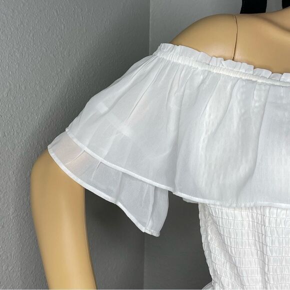 Hollister Off Shoulder Ruffled Flowy Boho Mini Dress White Size Medium - Picture 5 of 14